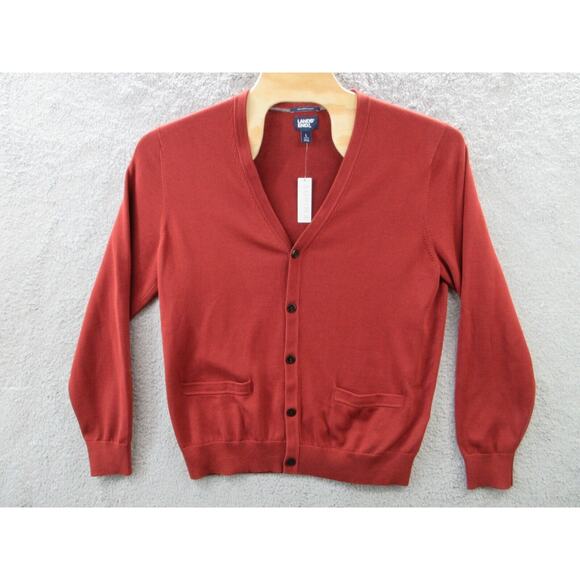 NWT Lands End Cardigan Mens Large Brown Supima Cotton Sweater Button Up Adult - Picture 1 of 14